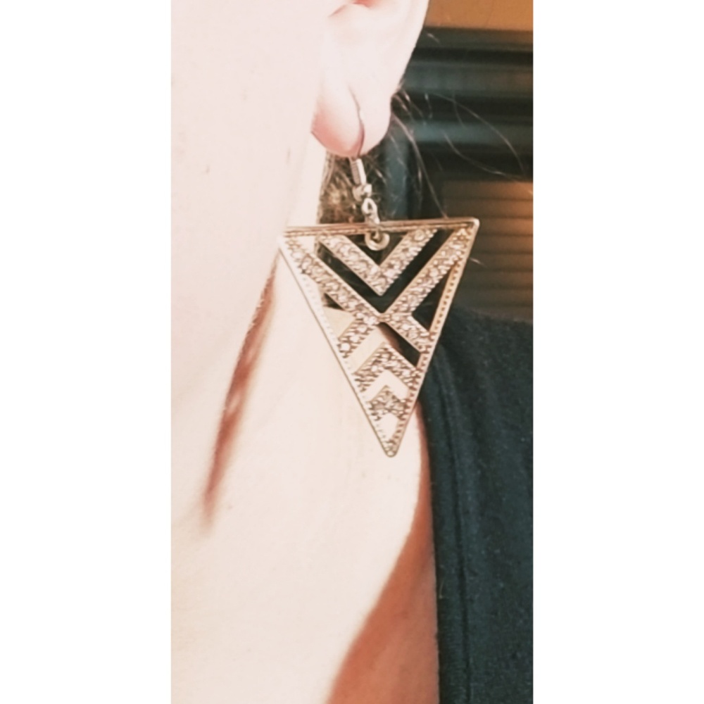 Gold bling triangle earrings